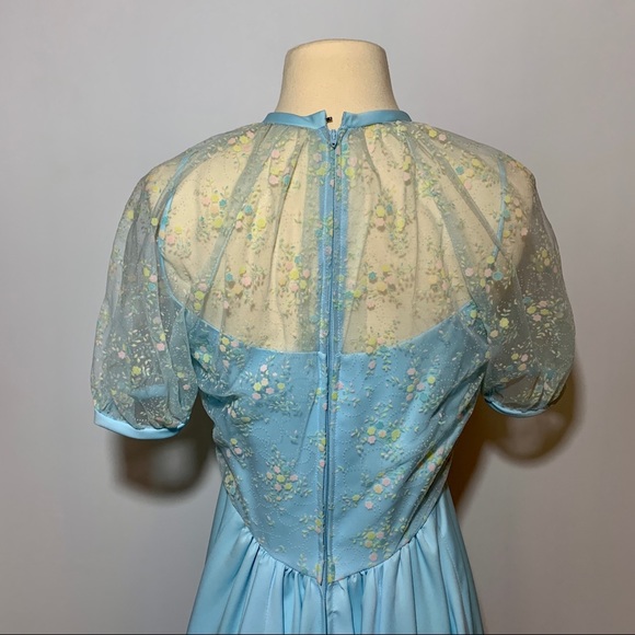 Vintage 1950’s/60’s Baby Blue Sheer Floral Lace Embroidered Overlay Prom Dress - Picture 13 of 16